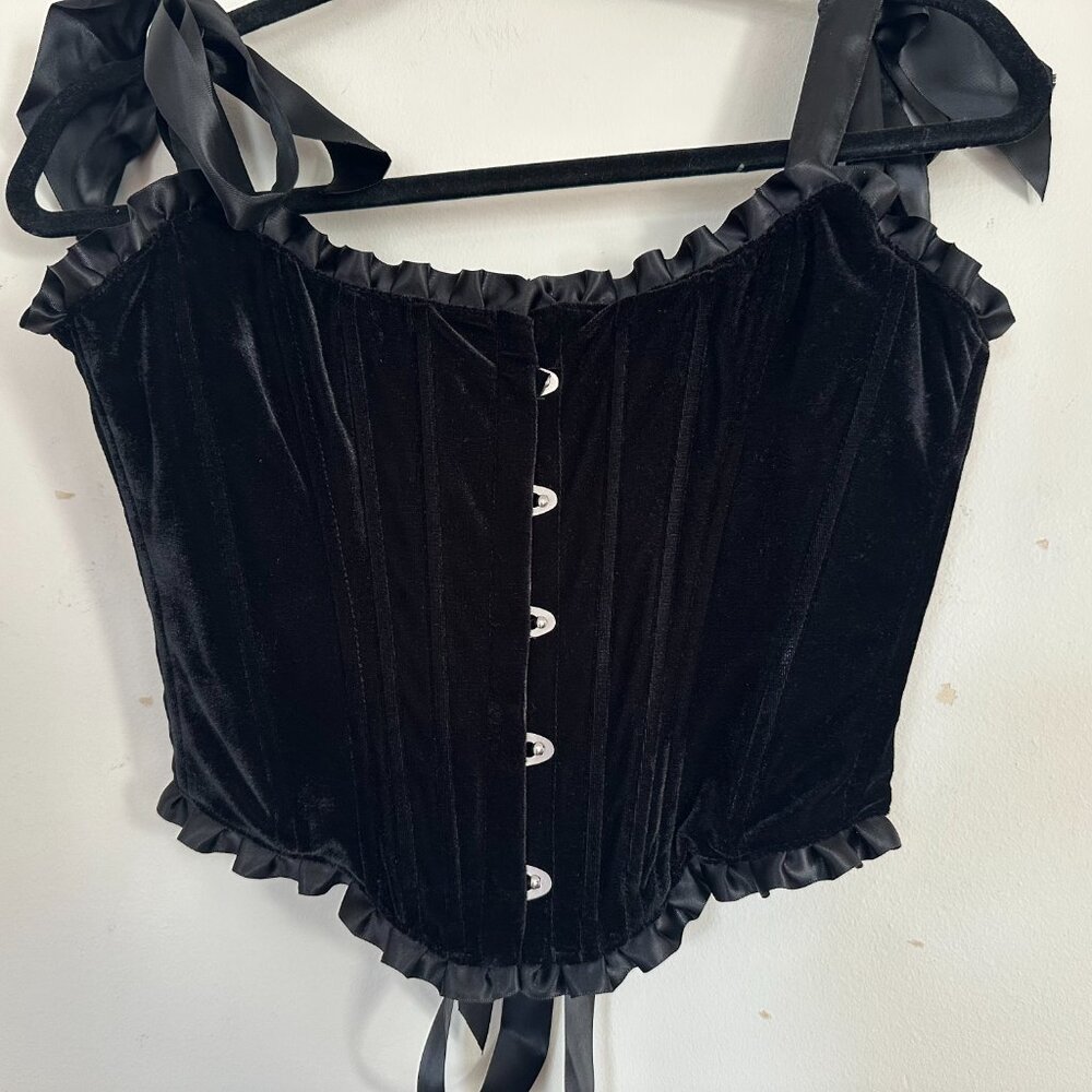 Dolls Kill Widow NWOT Night Whispers Velvet Satin Trim Lace Up Corset Medium - Picture 3 of 12